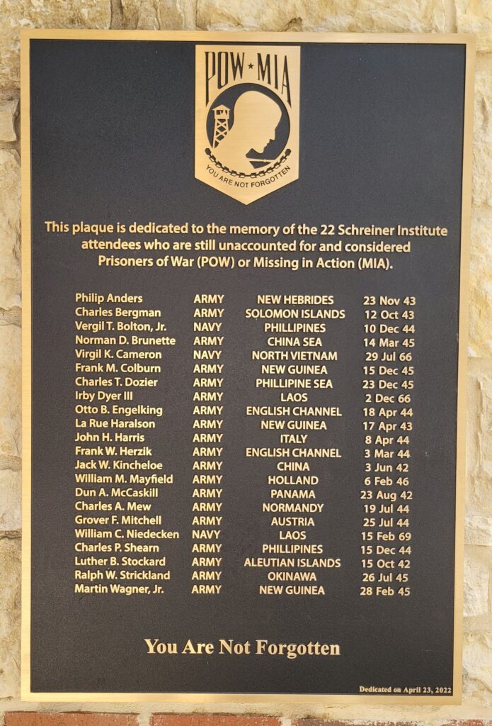 SCHREINER INSTITUTE POW MIA WAR MEMORIAL