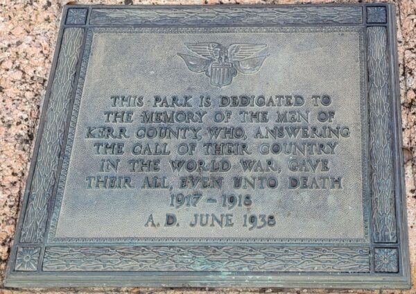 KERR COUNTY WORLD WAR PARK MEMORIAL PLAQUE