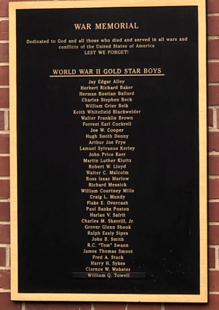 MOORESVILLE WAR MEMORIAL PLAQUE