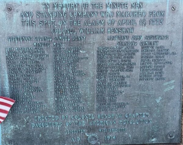 LEICESTER MINUTE MEN REVOLUTIONARY WAR MEMORIAL PLAQUE