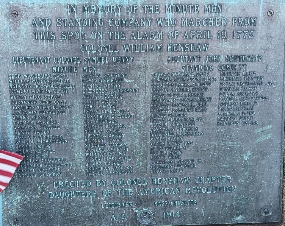 LEICESTER MINUTE MEN REVOLUTIONARY WAR MEMORIAL PLAQUE