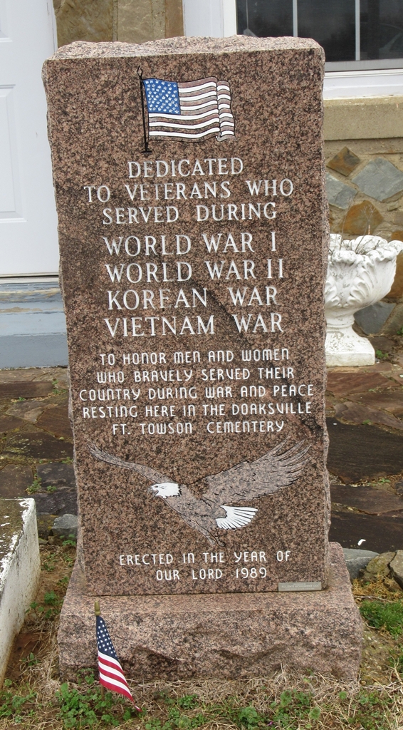 DOAKESVILLE FT. TOWNSON CEMETERY WAR VETERANS MEMORIAL