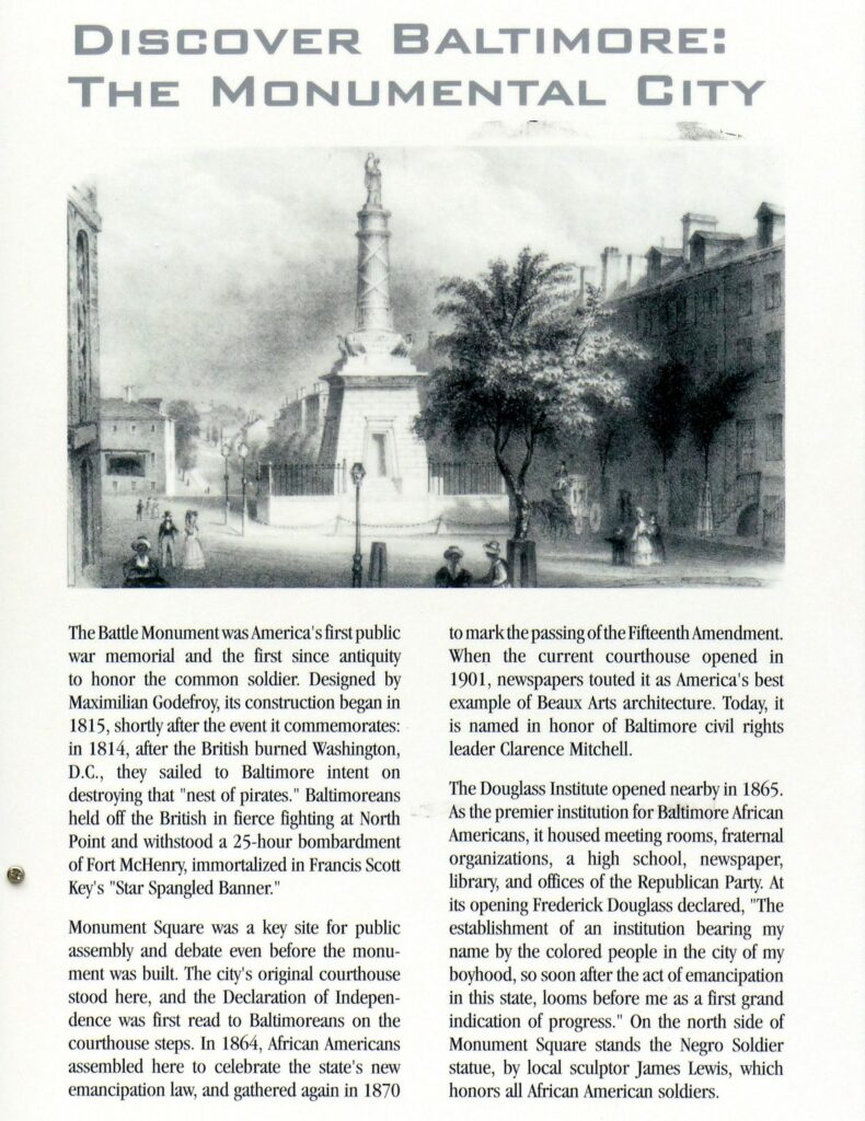 DISCOVER BALTIMORE: THE MONUMENTAL CITY MEMORIAL PLAQUE