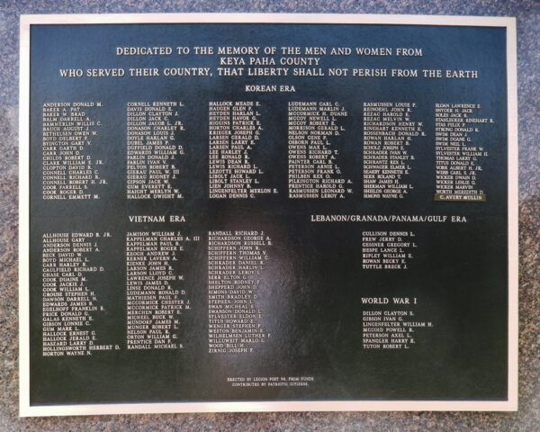 KEYA PAHA COUNTY WAR VETERANS MEMORIAL PLAQUE B