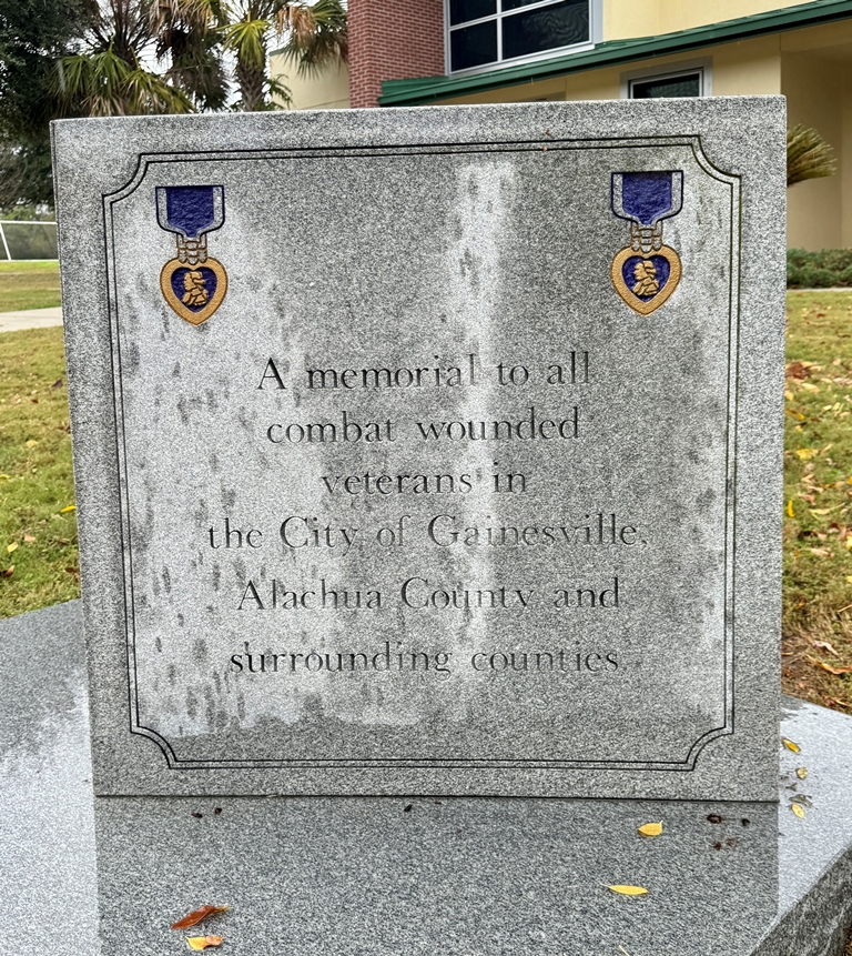 ALACHUA COUNTY COMBAT WOUNDED VETERANS MEMORIAL SIDE B