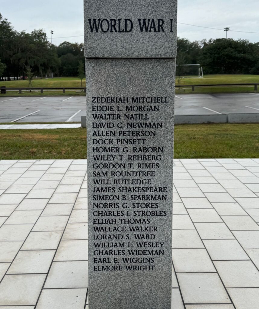 ALACHUA COUNTY WORLD WAR I VETERANS MEMORIAL SIDE B