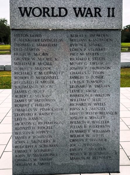 ALACHUA COUNTY WORLD WAR II VETERANS MEMORIAL SIDE B