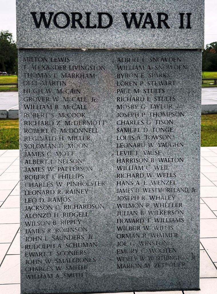 ALACHUA COUNTY WORLD WAR II VETERANS MEMORIAL SIDE B
