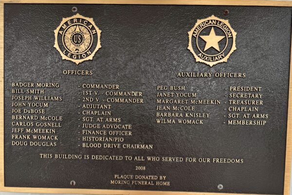 AMERICAN LEGION POST #230 VETERANS MEMORIAL BUILDING PLAQUE