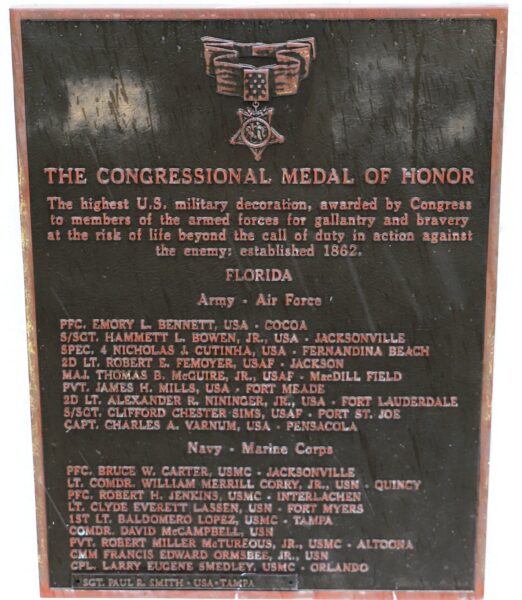 THE CONGRESSIONAL MEDAL OF HONOR FLORIDA WAR MEMORIAL PLAQUE