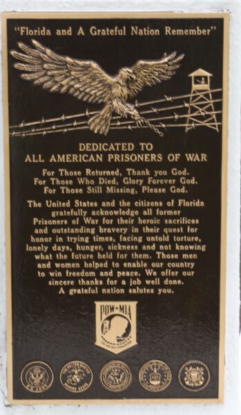 ALL AMERICAN PRISONERS OR WAR MEMORIAL PLAQUE