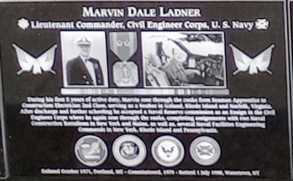 MARVIN DALE LADNER WAR MEMORIAL PLAQUE