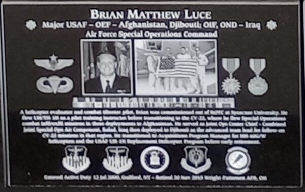 BRIAN MATTHEW LUCE WAR MEMORIAL PLAQUE