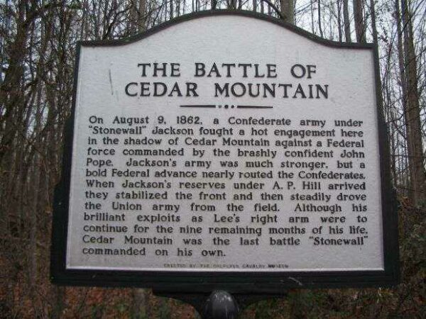 THE BATTLE OF CEDAR MOUNTAIN WAR MEMORIAL MARKER