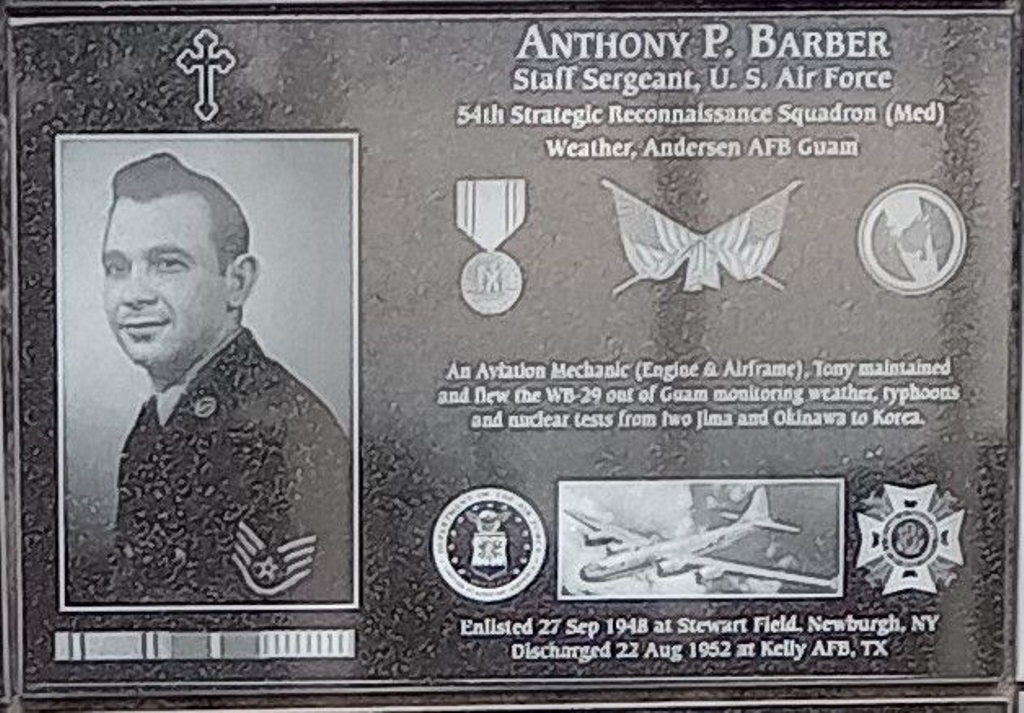 ANTHONY P. BARBER WAR MEMORIAL PLAQUE