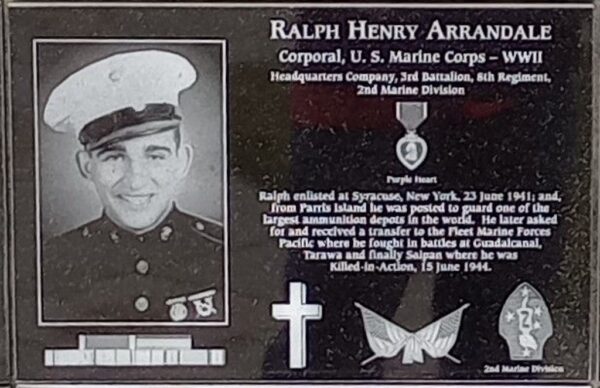 RALPH HENRY ARRANDALE WAR MEMORIAL PLAQUE