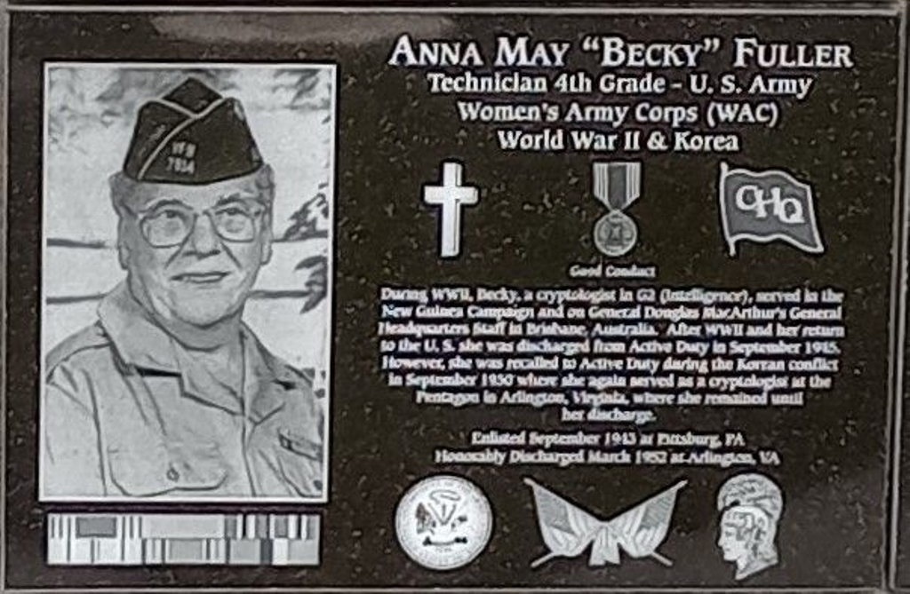 ANNAS MAY “BECKY” FULLER WAR MEMORIAL PLAQUE