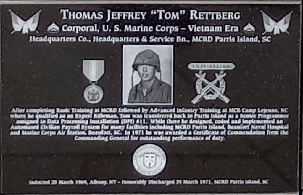 THOMAS JEFFREY TOM RETTBERG WAR MEMORIAL PLAQUE
