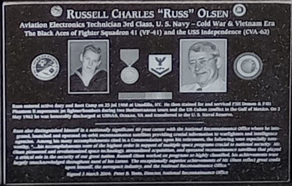 RUSSELL CHARLES “RUSS” OLSEN WAR MEMORIAL PLAQUE