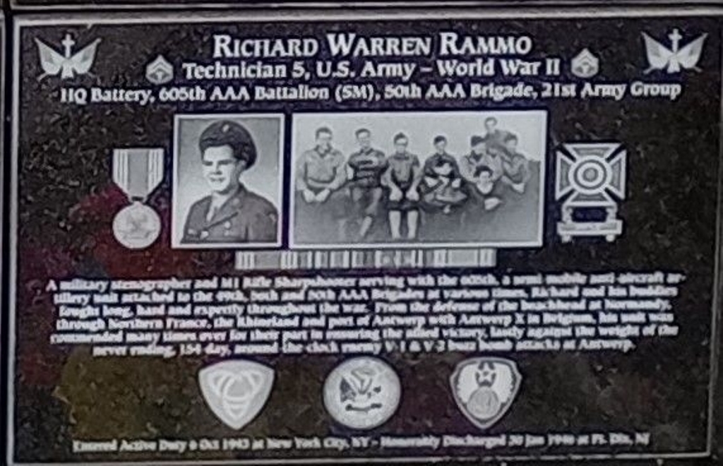 RICHARD WARREN RAMMO WAR MEMORIAL PLAQUE