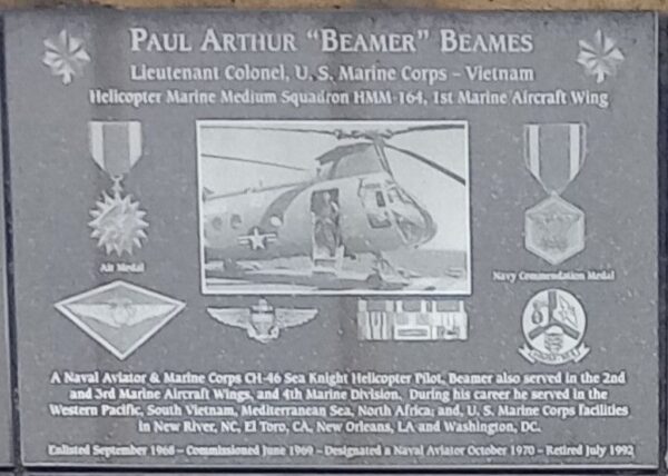 PAUL ARTHUR “BEAMER” BEAMES WR MEMORIAL PLAQUE
