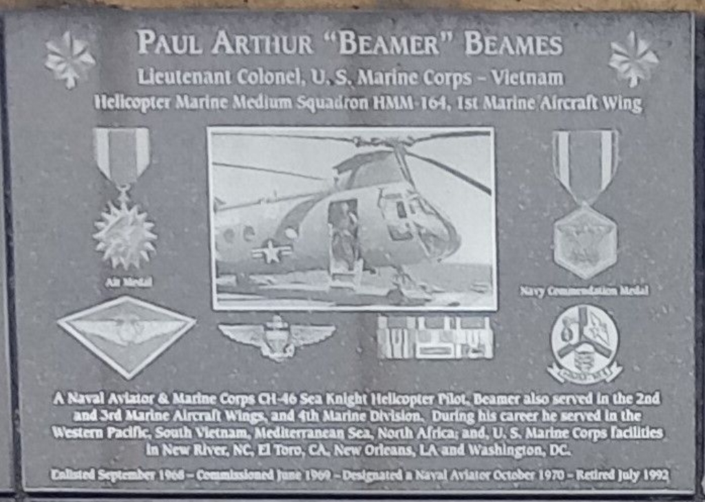 PAUL ARTHUR “BEAMER” BEAMES WR MEMORIAL PLAQUE