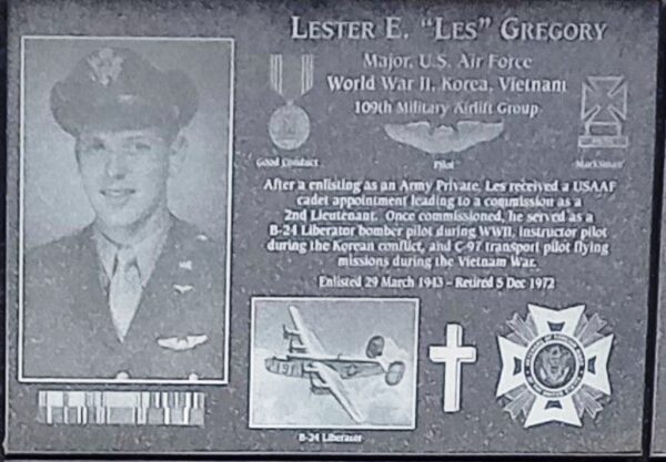 LESTER E. “LES” GREGORY WAR MEMORIAL PLAQUE