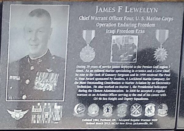 JAMES F LEWLLYN WAR MEMORIAL PLAQUE