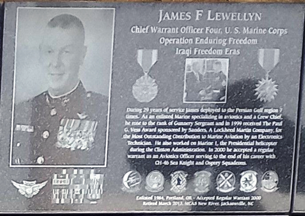 JAMES F LEWLLYN WAR MEMORIAL PLAQUE