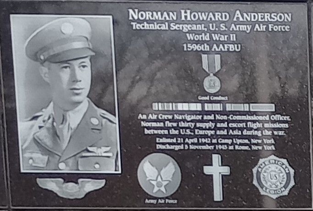 NORMAN HOWARD ANDERSON WAR MEMORIAL PLAQUE