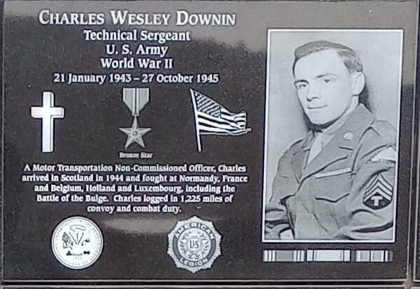 CHARLES WESLEY DOWNIN WAR MEMORIAL PLAQUE