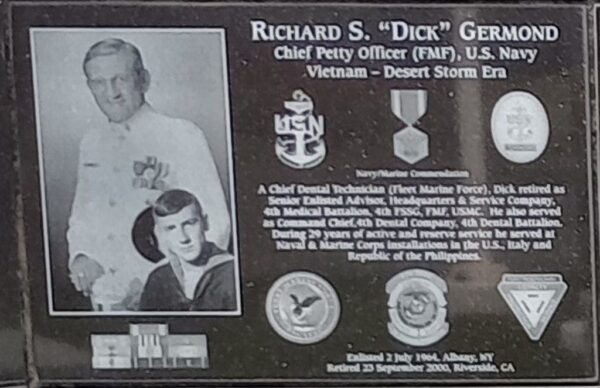 RICHARD S. “DICK” GERMOND WAR MEMORIAL PLAQUE