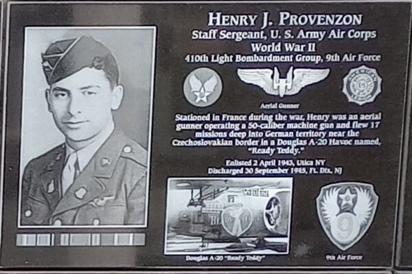 HENRY J. PROVENZON WAR MEMORIAL PLAQUE