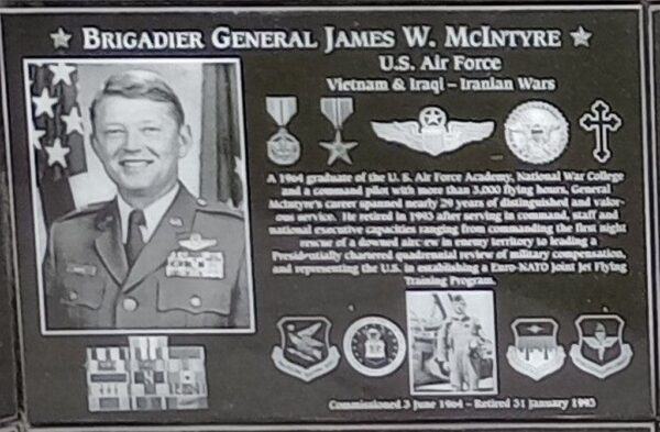 BRIGADIER GENERAL JAMES W. MCINTYRE WAR MEMORIAL PLAQUE
