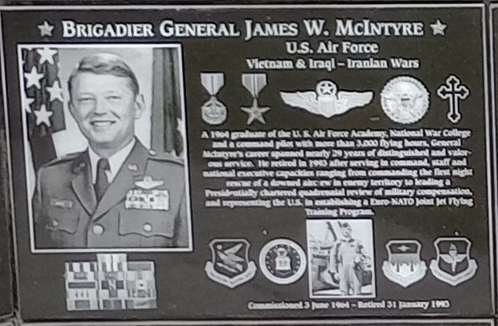 BRIGADIER GENERAL JAMES W. MCINTYRE WAR MEMORIAL PLAQUE