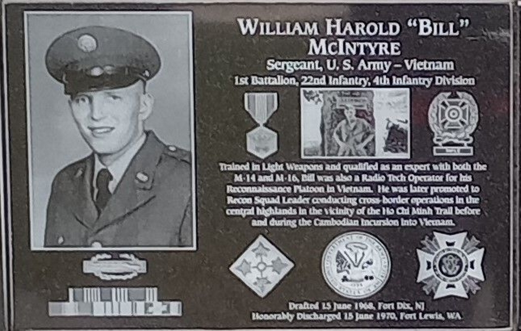 WILLIAM HAROLD “BILL” MCINTYRE WAR MEMORIAL PLAQUE