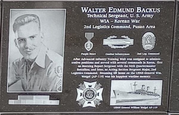 WALTER EDMUND BACKUS WAR MEMORIAL PLAQUE