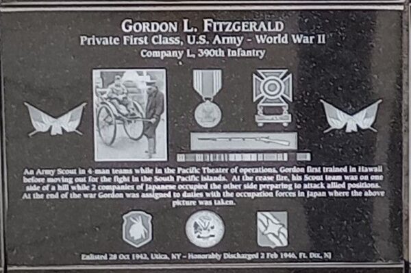 GORDON L. FITZGERALD WAR MEMORIAL PLAQUE