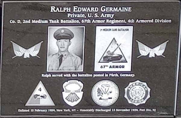 RALPH EDWARD GERMAINE WAR MEMORIAL PLAQUE