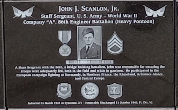 JOHN J. SCANLON, JR. WAR MEMORIAL PLAQUE