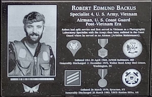 ROBERT EDMUND BACKUS WAR MEMORIAL PLAQUE