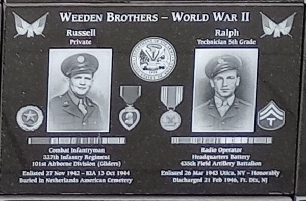WEEDEN BROTHERS-WORLD WAR II MEMORIAL PLAQUE