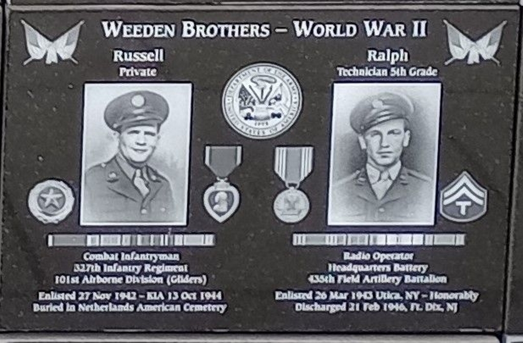 WEEDEN BROTHERS-WORLD WAR II MEMORIAL PLAQUE
