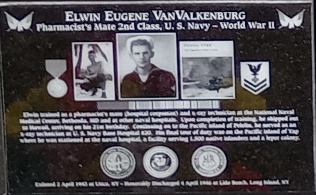 ELWIN EUGENE VAN ALKENBURG WAR MEMORIAL PLAQUE