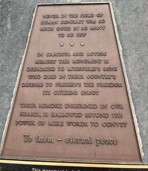 LITCHFIELD, ILLINOIS AREA WAR VETERANS MEMORIAL PLAQUE A