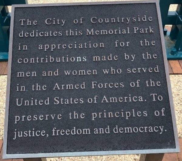 CITY OF COUNTRYSIDE MEMORIAL PARK PLAQUE