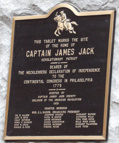 CAPTAIN JAMES JACK REVOLUTIONARY PATRIOT MEMORIAL PLAQUE