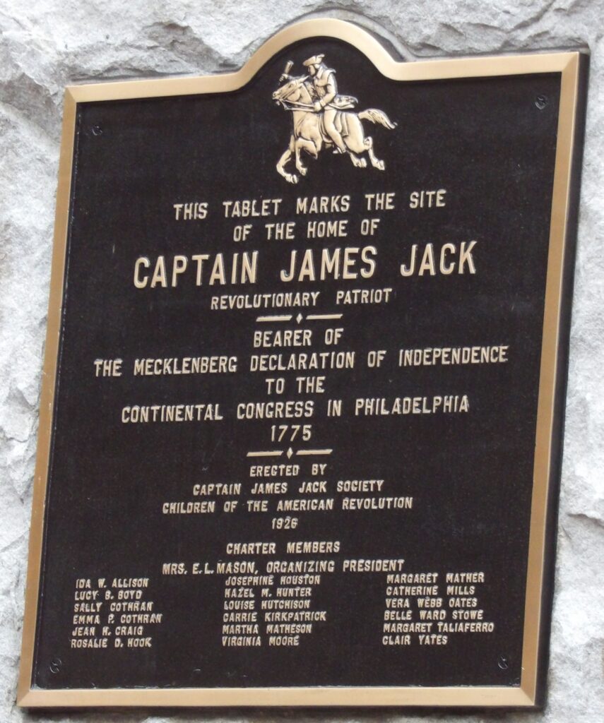 CAPTAIN JAMES JACK REVOLUTIONARY PATRIOT MEMORIAL PLAQUE