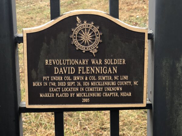 REVOLUTIONARY WAR SOLDIER DAVID FLENNIGAN MEMORIAL PLAQUE