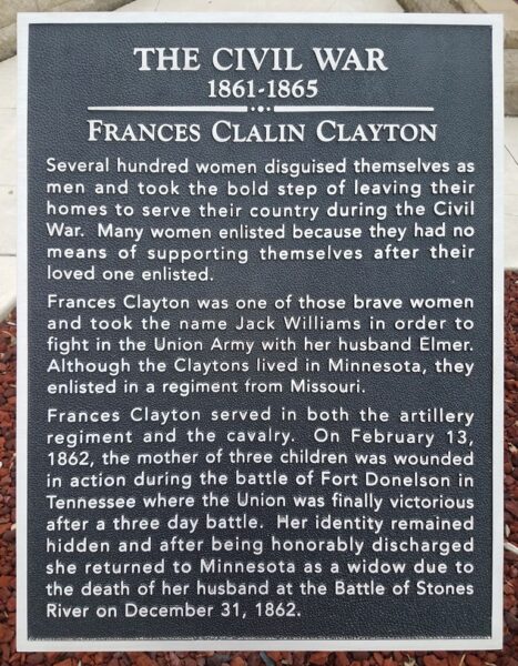 THE CIVIL WAR FRANCES CLAIN CLAYTON MEMORIAL PLAQUE